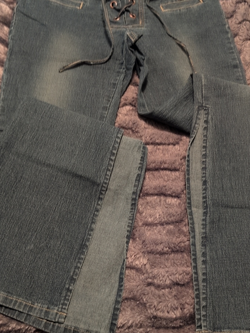 Women's Lace-Up Dark Blue Jeans
